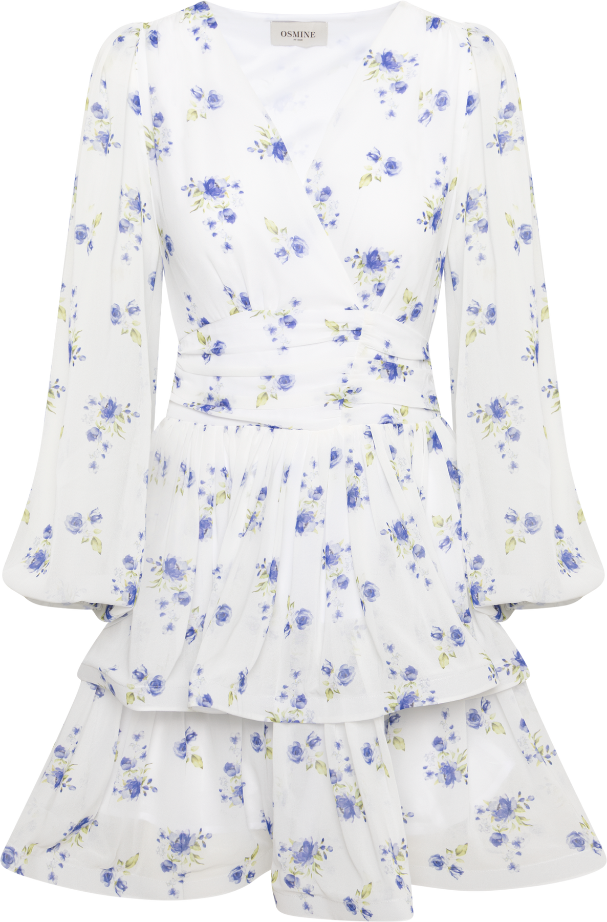 Jade Wave Chiffon Floret Dress - White/Blue