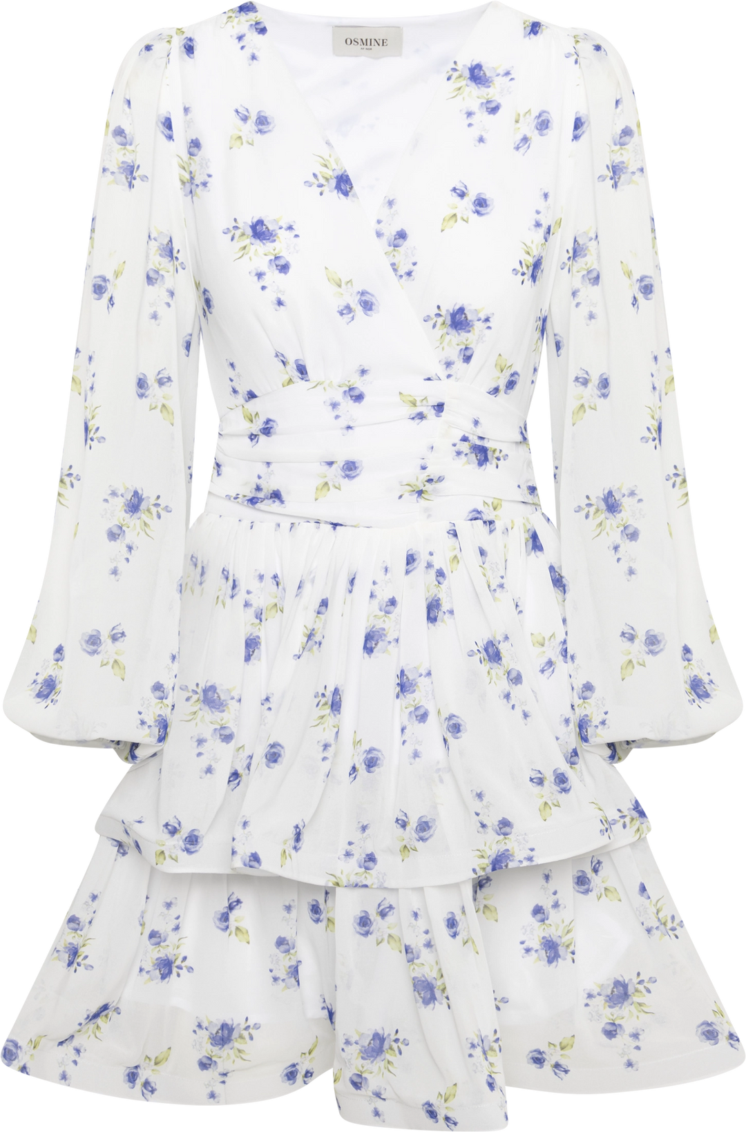 Jade Wave Chiffon Floret Dress - White/Blue