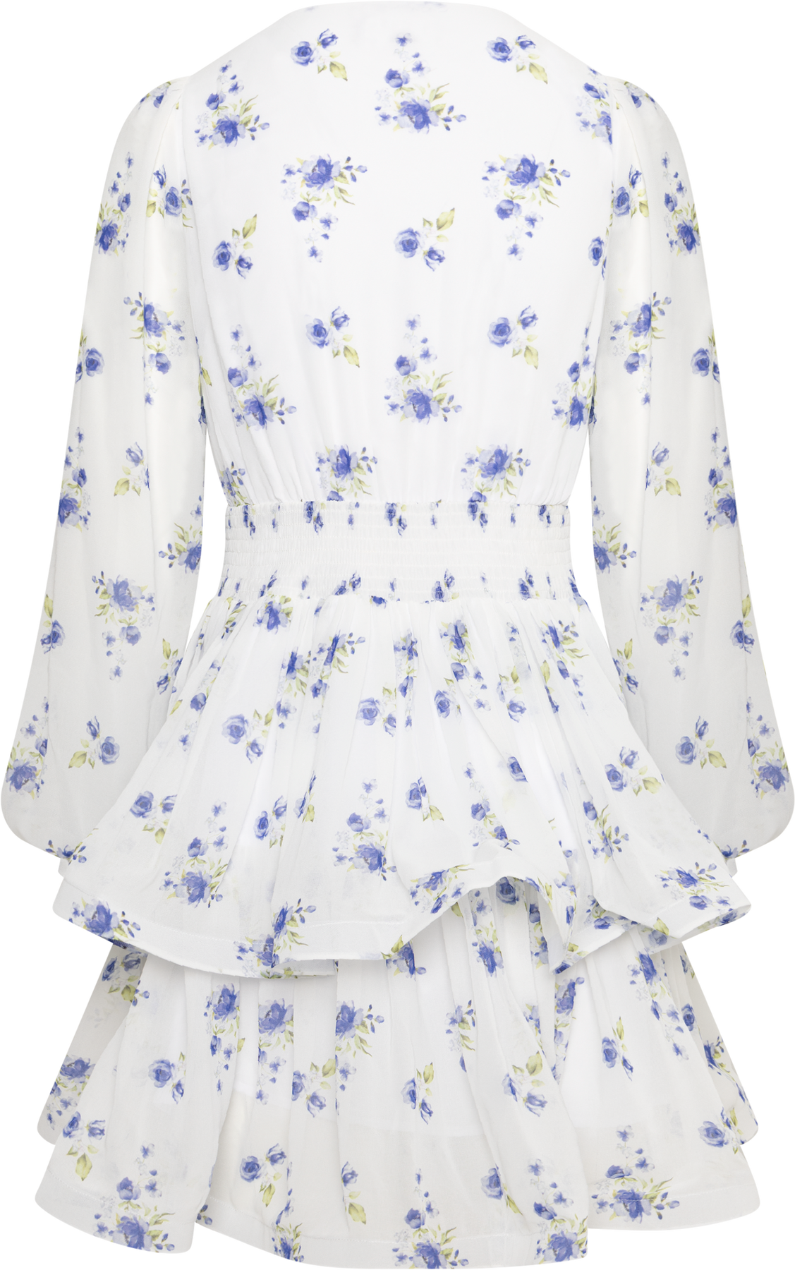Jade Wave Chiffon Floret Dress - White/Blue