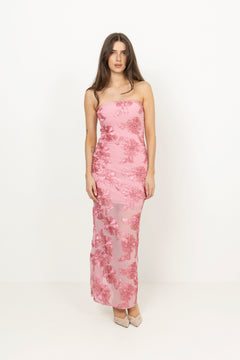3D Mesh Maxi Dress - Sea Pink