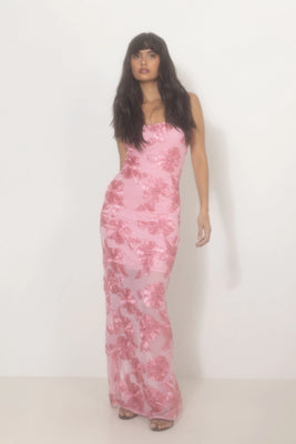 3D Mesh Maxi Dress - Sea Pink