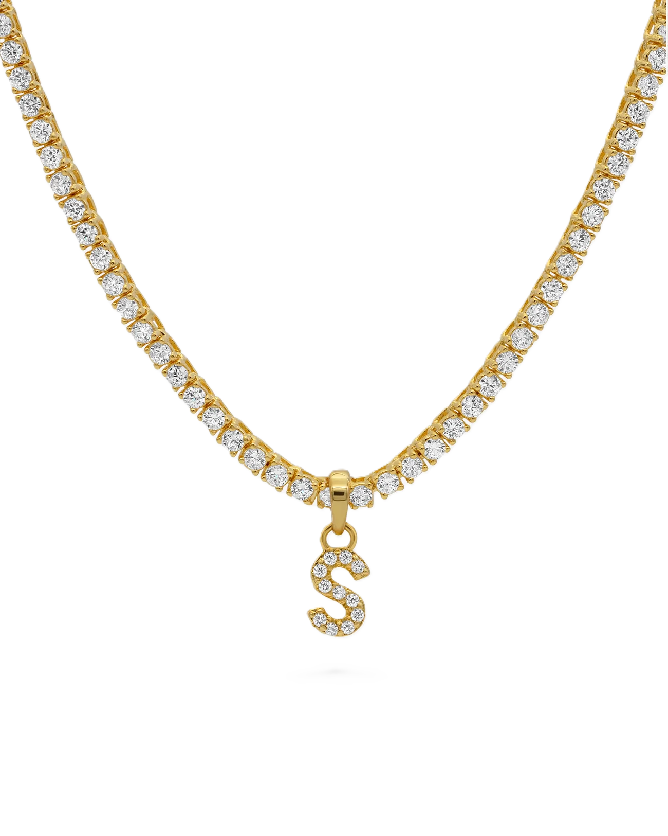 Tennis Letter Necklace - Gold