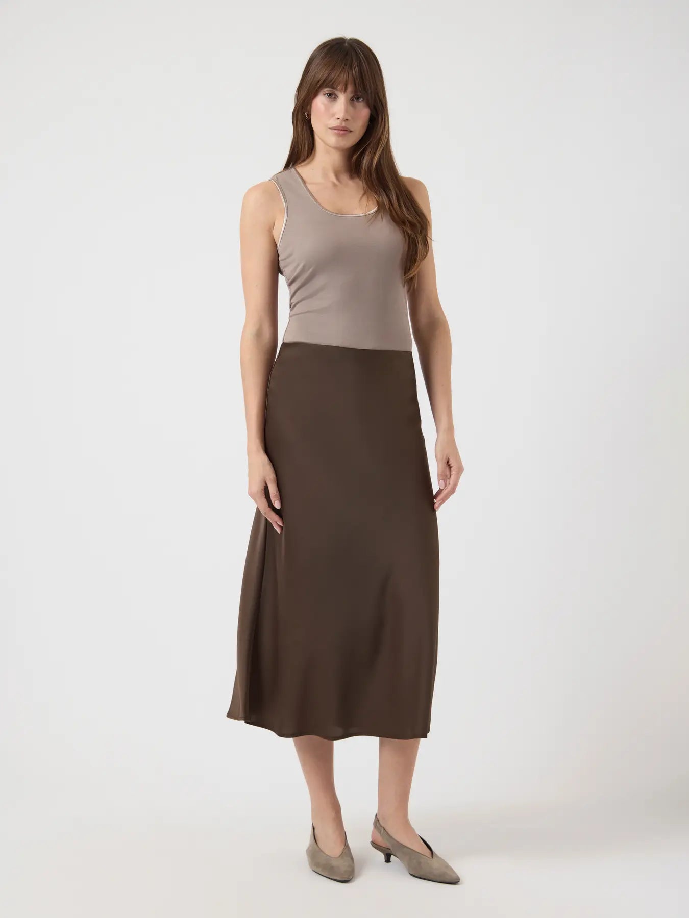 Yaspella Hw Midi Skirt - Chocolate Brown