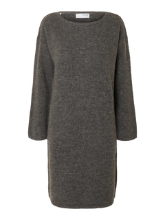 Lulu Ls Knit New O-Neck Dress - Medium Grey Melange