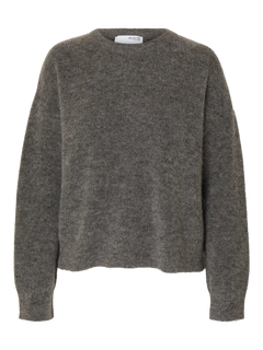 Sia Ras Ls Knit New O-Neck - Medium Grey Melange
