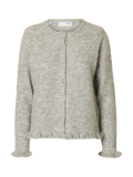 Lulu Frill Ls Knit Cardigan - Light Grey Melange