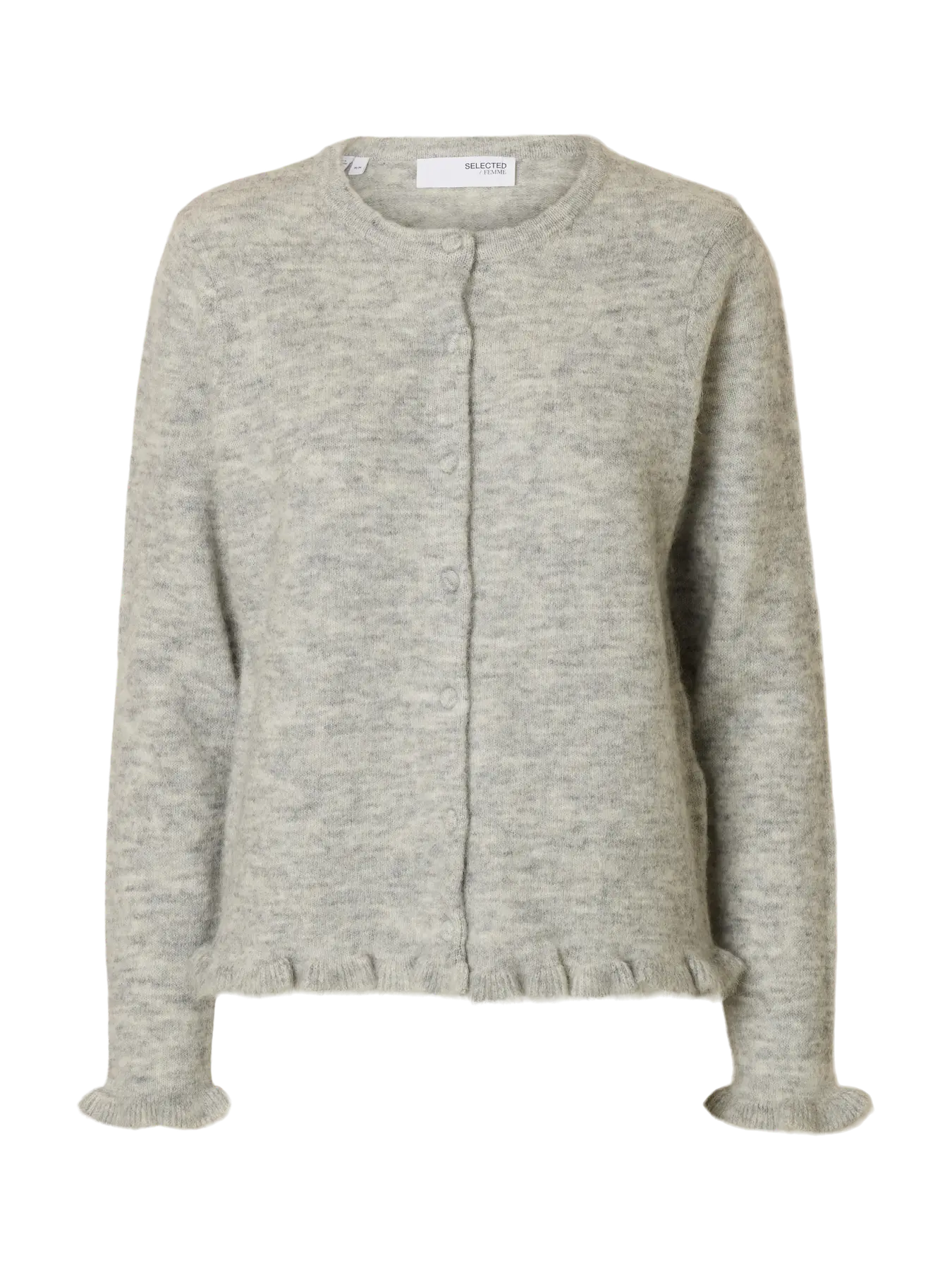 Lulu Frill Ls Knit Cardigan - Light Grey Melange