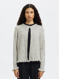 Lulu Frill Ls Knit Cardigan - Light Grey Melange