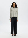 Lulu Frill Ls Knit Cardigan - Light Grey Melange