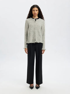 Lulu Frill Ls Knit Cardigan - Light Grey Melange