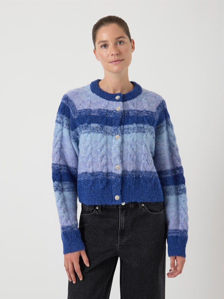 Yasmegano Ls Knit Short Cardigan - Dazzling Blue Vista Blue/Clear Sky