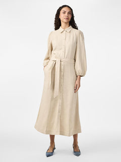Yasflaxy 3/4 Linen Shirt Dress - Birch