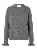 Lulu Ls Knit Frill Cuff O-Neck - Medium Grey Melange