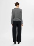 Lulu Ls Knit Frill Cuff O-Neck - Medium Grey Melange