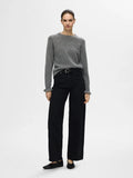 Lulu Ls Knit Frill Cuff O-Neck - Medium Grey Melange