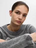 Lulu Ls Knit Frill Cuff O-Neck - Medium Grey Melange
