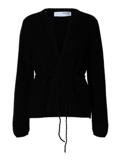 Sia Ras Ls Knit Belt Cardigan - Black