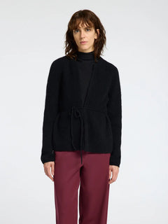 Sia Ras Ls Knit Belt Cardigan - Black