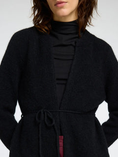 Sia Ras Ls Knit Belt Cardigan - Black