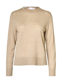 Thea Ls Knit Merino O-Neck - Oatmeal