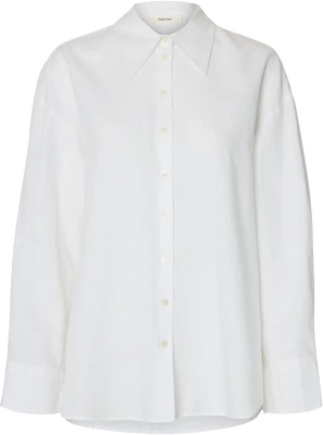Cleo Oversize Linen Blend Shirt - Bright White