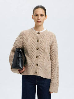 Nelly Ls Knit O-Neck Cardigan - Birch Melange