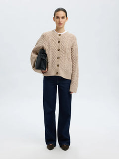 Nelly Ls Knit O-Neck Cardigan - Birch Melange