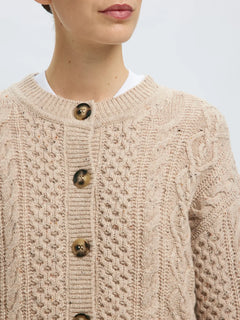 Nelly Ls Knit O-Neck Cardigan - Birch Melange