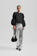 Zoey Double Pouf Sleeve Blouse - Black