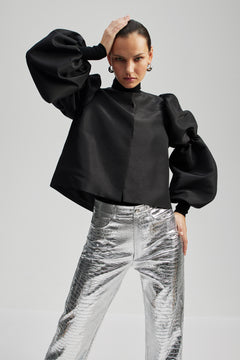 Zoey Double Pouf Sleeve Blouse - Black