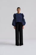 Zoey Double Pouf Sleeve Blouse - Dark Blue