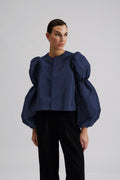 Zoey Double Pouf Sleeve Blouse - Dark Blue