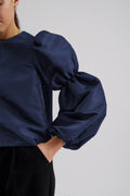 Zoey Double Pouf Sleeve Blouse - Dark Blue