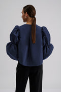 Zoey Double Pouf Sleeve Blouse - Dark Blue