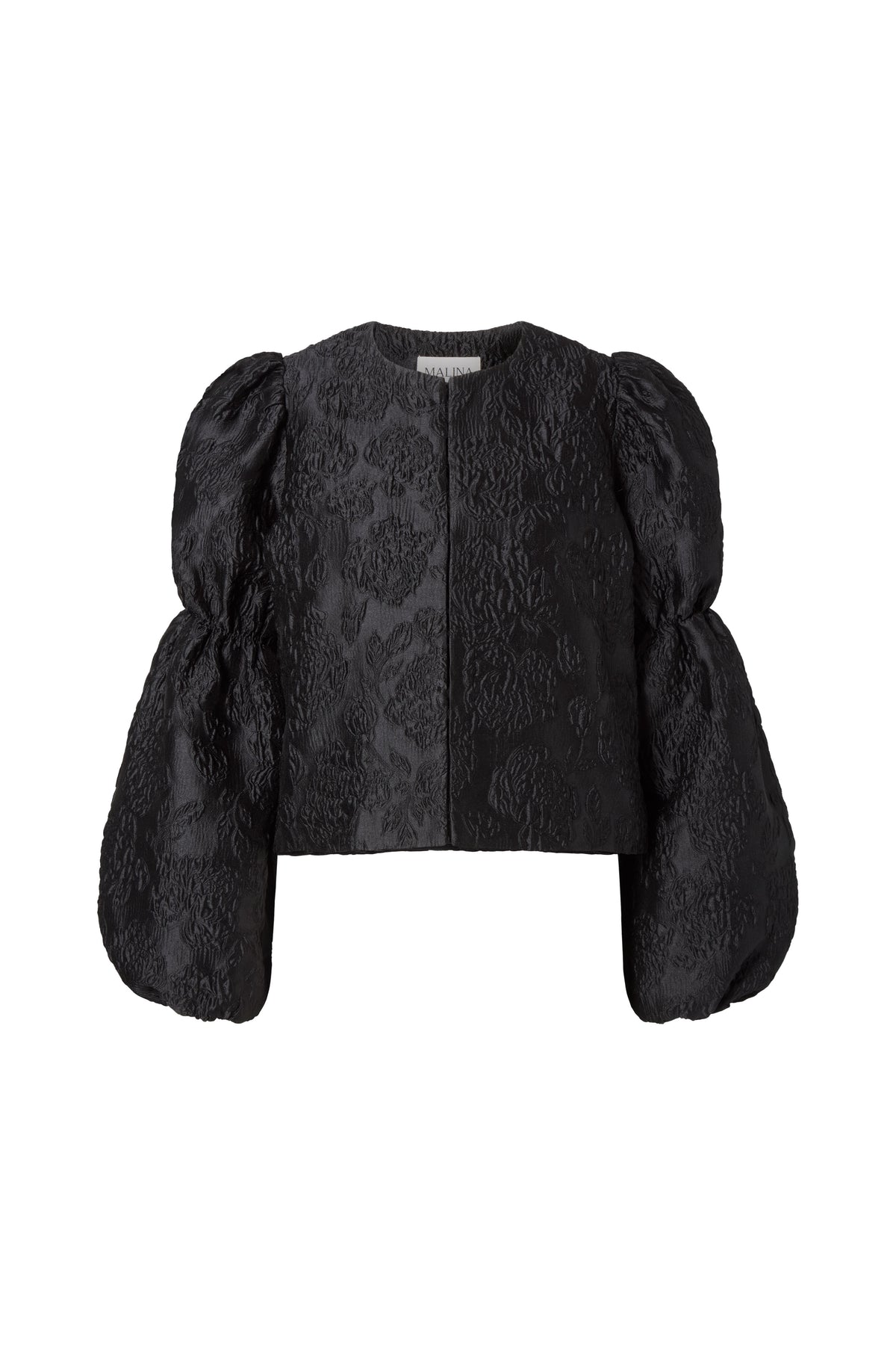 Zoey Double Pouf Sleeve Blouse - Black Jacquard