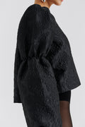 Zoey Double Pouf Sleeve Blouse - Black Jacquard