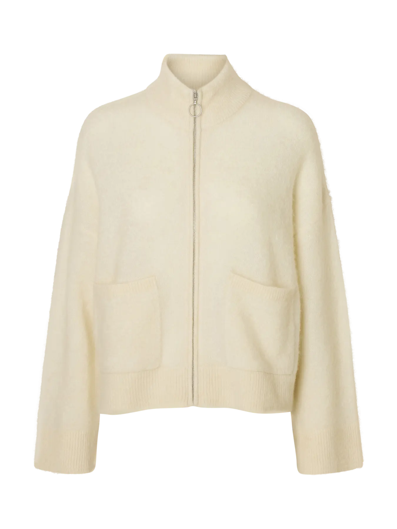 Sia Ras Ls Knit Zipper Cardigan - Snow White Melange