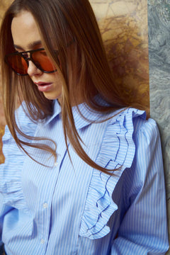Lucina Blouse - Blue White Stripe