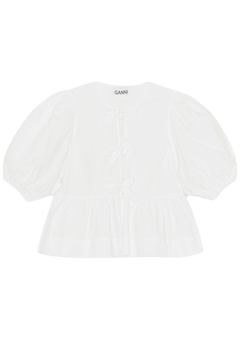 Cotton Poplin Peplum Blouse - Bright White
