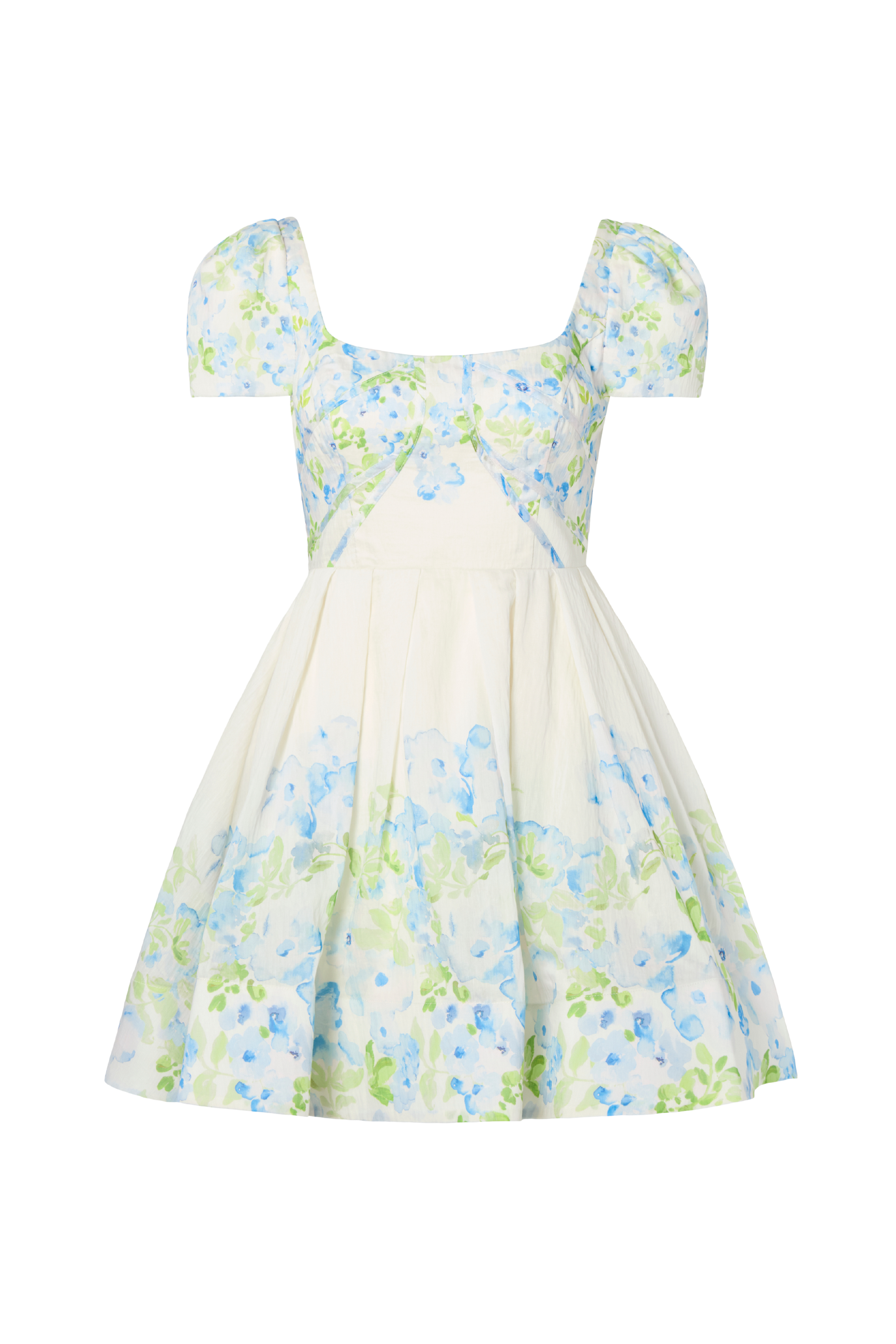Vanda Pouf Sleeve Mini Dress - Pastel Floral Vanilla