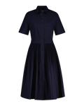 Ctn Pleated Ss Shirt Dress - Evening Blue
