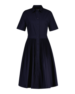 Ctn Pleated Ss Shirt Dress - Evening Blue