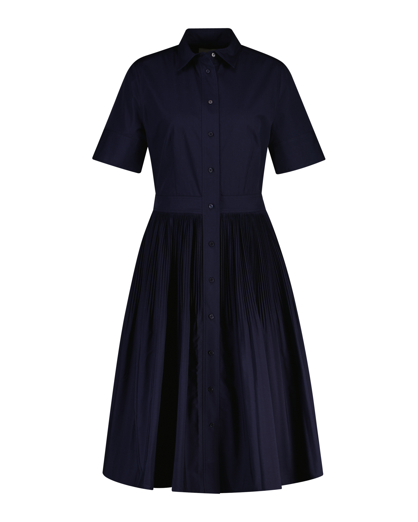 Ctn Pleated Ss Shirt Dress - Evening Blue