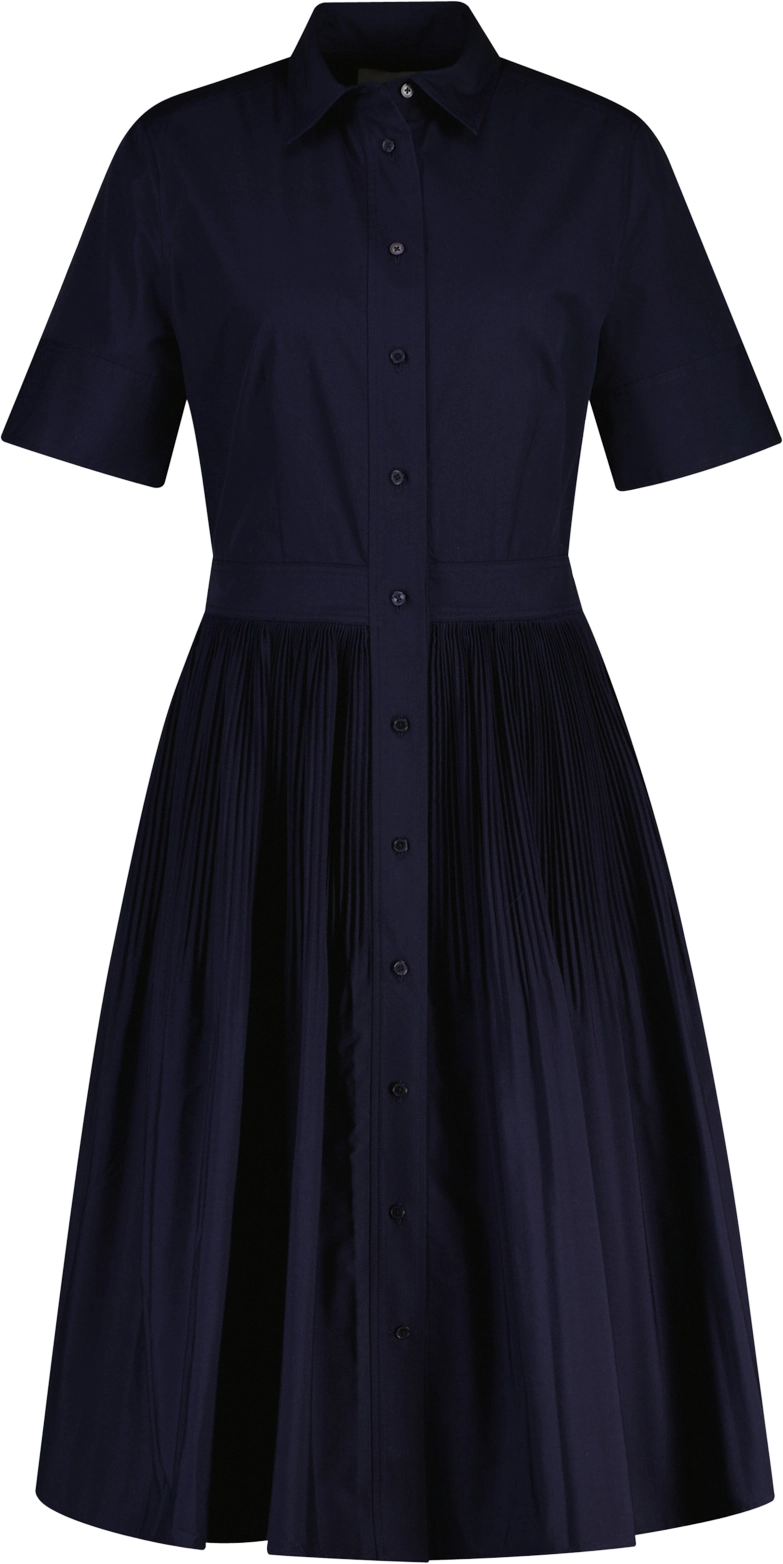 Ctn Pleated Ss Shirt Dress - Evening Blue