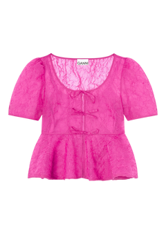 Shibori Organza Sun Cut Peplum Blouse - Raspberry Rose