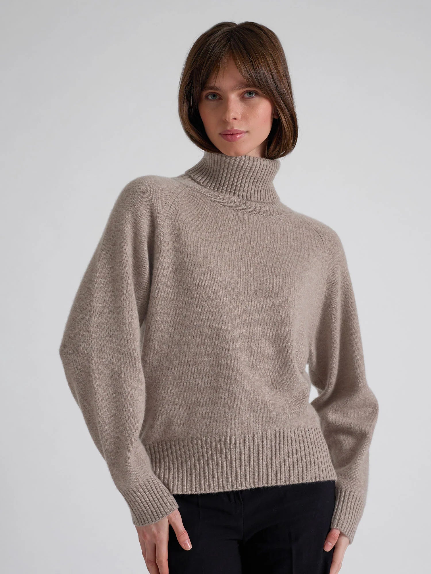 Cashmere Sweater With High Neck “Milano” - Toast