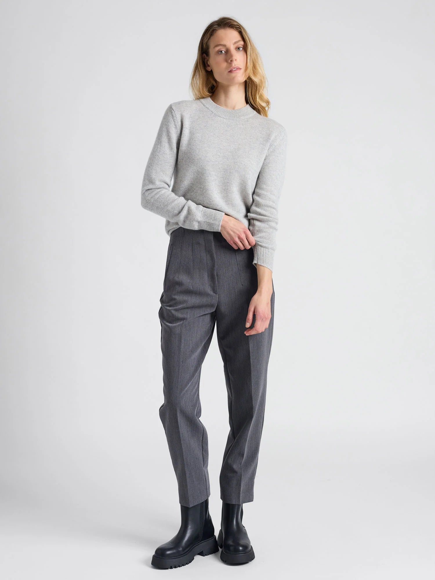Cashmere Sweater "Sofia Long" - Light Grey