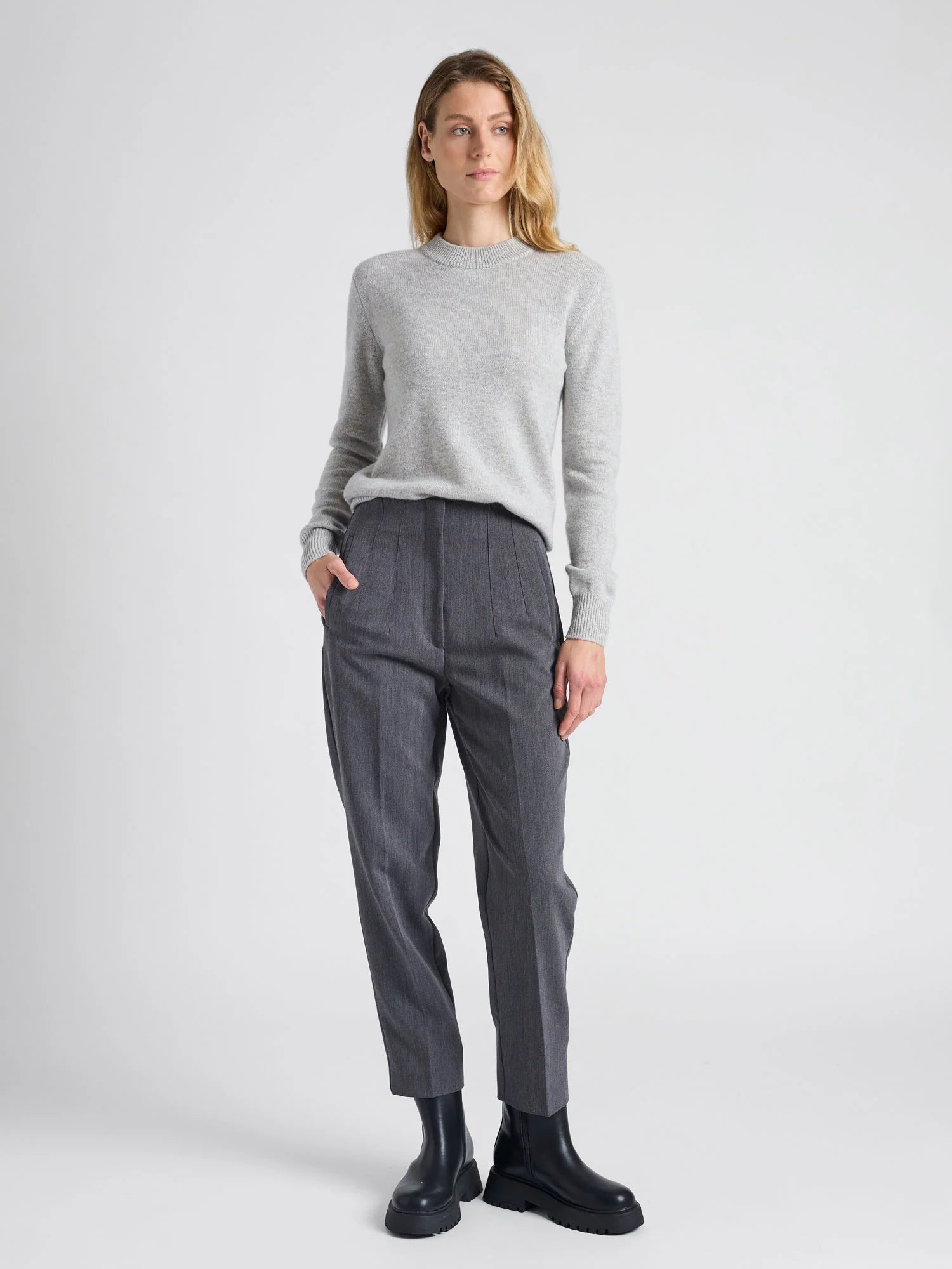 Cashmere Sweater "Sofia Long" - Light Grey