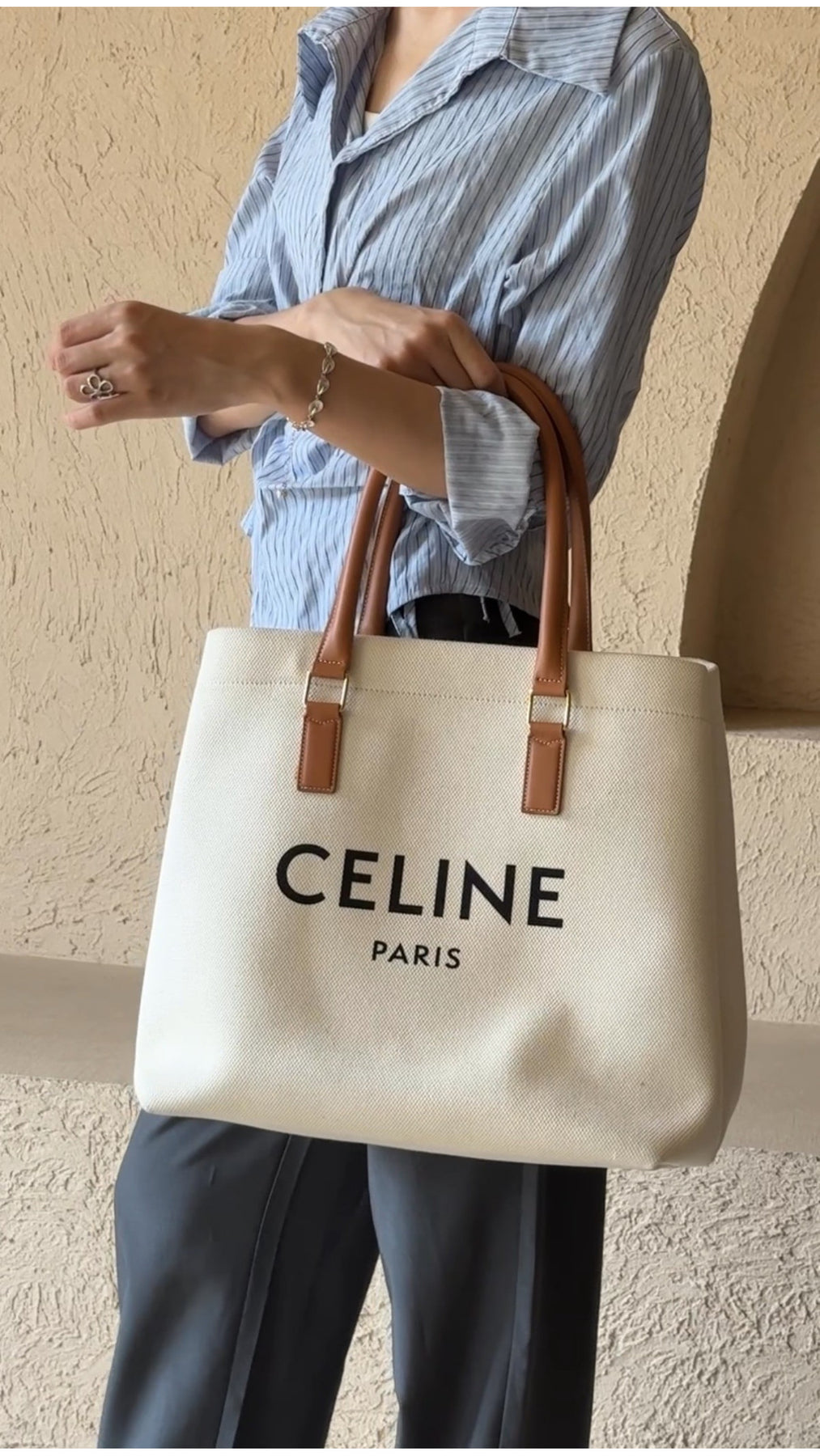 Céline Canvas Tote Bag - White