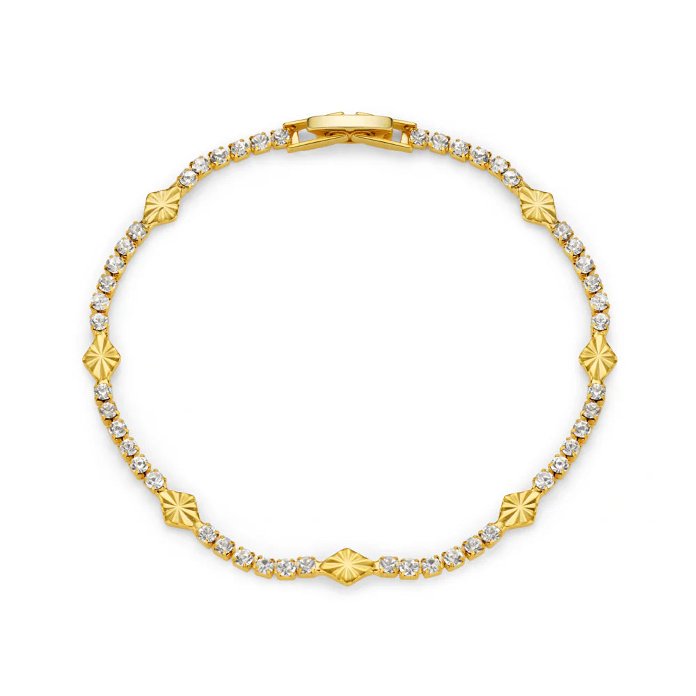 Cupchain & Etched Detail Tennis Bracelet - Pale Gold